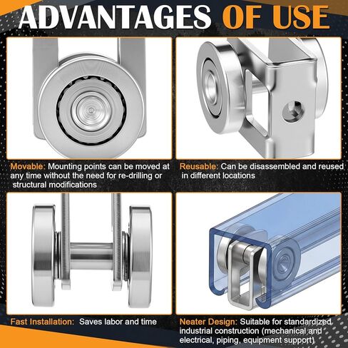 Fumete 4 Pack 2 Wheel Trolley Assembly Rollers Light Duty for 1-5/8" High Strut Channel Heavy Duty Steel Dual Wheel Roller with Ball Bearings Zinc Plated with M6 Mounting Hole 1000 lb Capacity in Kuwait