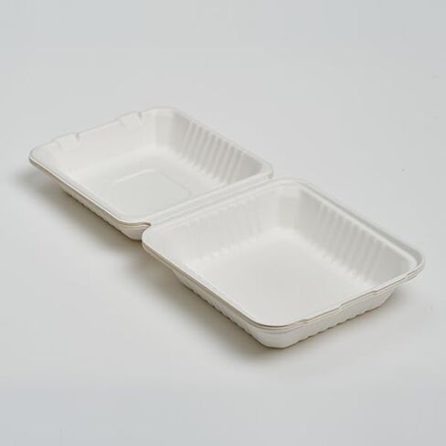 8"x8"x3" Clamshell 100% Compostable Ecofriendly PFAS Free Unbleached Bagasse Natural White (300/case) in Saudi Arabia