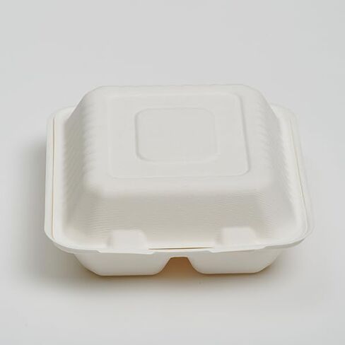 8"x8"x3" Clamshell 100% Compostable Ecofriendly PFAS Free Unbleached Bagasse Natural White (300/case) in Saudi Arabia