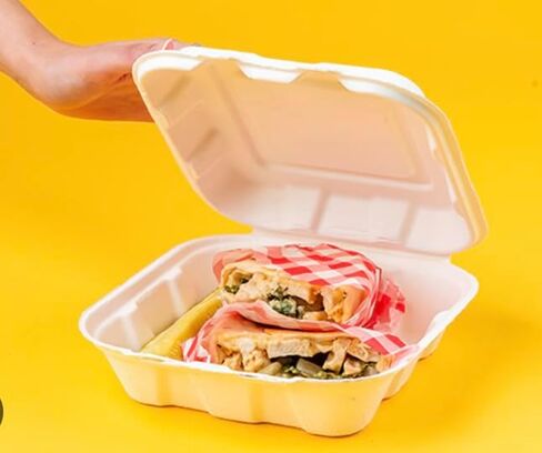 8"x8"x3" Clamshell 100% Compostable Ecofriendly PFAS Free Unbleached Bagasse Natural White (300/case) in Saudi Arabia