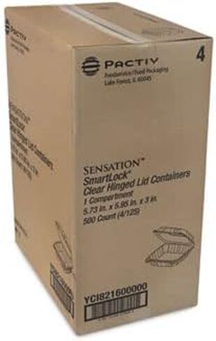 PACTIV YCI82160 Sensation Smartlock Clear OPS حاوية ساندويتش بغطاء مفصلي من البوليسترين بعرض 6 بوصة × ارتفاع 3.1 بوصة - علبة 500 in Kuwait