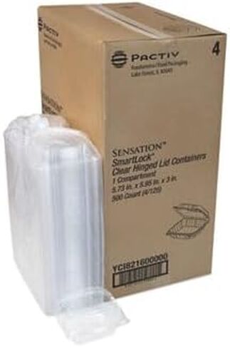 PACTIV YCI82160 Sensation Smartlock Clear OPS حاوية ساندويتش بغطاء مفصلي من البوليسترين بعرض 6 بوصة × ارتفاع 3.1 بوصة - علبة 500 in Kuwait