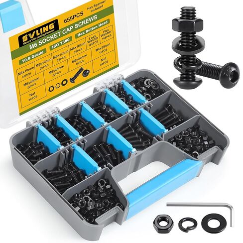 2280PCS M2 M3 M4 M5 Bolt Assortment Kit, Hex Socket Button Head Screws Nuts Bolts Washer Assortment Kit 10.9 Grade Alloy Steel Black Oxide in Kuwait