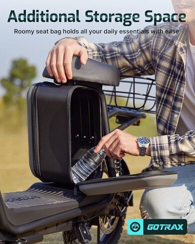 سكوتر كهربائي للكبار من جوتراكس مع مقعد، نطاق أقصى 19-25 ميل، قوة 15.5-20 ميل في الساعة بواسطة محرك 350 وات - 500 وات، إطار لجميع التضاريس وسطح أوسع ومقعد توسيد ناعم مع سلة حمل in Kuwait