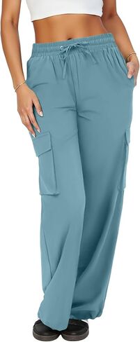 السراويل البضائع النسائية عالية الخصر المشي لمسافات طويلة المظلة مع 4 جيوب خفيفة الوزن فضفاضة مقاومة للماء سريعة الجفاف in Kuwait