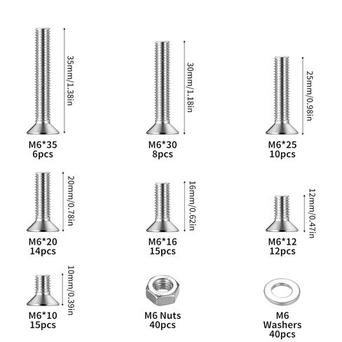160 Pcs M6 Screws Set, Countersunk Bolts and Nuts Set, Flat Head Machine Screws Nuts and Bolts Set with Washers, Cross Head Screw Assortment Kit(M6, Silver) in Kuwait