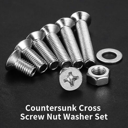160 Pcs M6 Screws Set, Countersunk Bolts and Nuts Set, Flat Head Machine Screws Nuts and Bolts Set with Washers, Cross Head Screw Assortment Kit(M6, Silver) in Kuwait