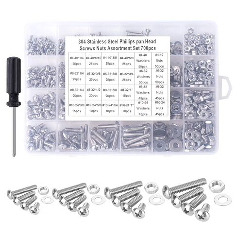 700 PCS Screws Bolts and Nuts Assortment Kit #4-40#6-32#8-32#10-24 304 Stainless Steel,Phillips pan Head Screws. Bolts, Nuts and Flat washers Set with Storage Box in Saudi Arabia