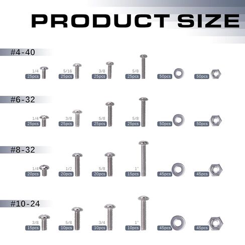 700 PCS Screws Bolts and Nuts Assortment Kit #4-40#6-32#8-32#10-24 304 Stainless Steel,Phillips pan Head Screws. Bolts, Nuts and Flat washers Set with Storage Box in Saudi Arabia
