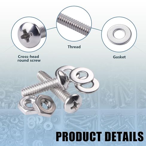 700 PCS Screws Bolts and Nuts Assortment Kit #4-40#6-32#8-32#10-24 304 Stainless Steel,Phillips pan Head Screws. Bolts, Nuts and Flat washers Set with Storage Box in Saudi Arabia