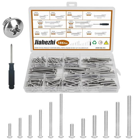 186 Pcs M3 M4 Machine Screw Assortment Kit, Phillips Pan Head Machine Screws & Stainless Steel Bolts for Mounting Wall Plate, Switch, Electrical Panel & Outlet Cover in Saudi Arabia
