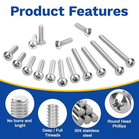 186 Pcs M3 M4 Machine Screw Assortment Kit, Phillips Pan Head Machine Screws & Stainless Steel Bolts for Mounting Wall Plate, Switch, Electrical Panel & Outlet Cover in Saudi Arabia