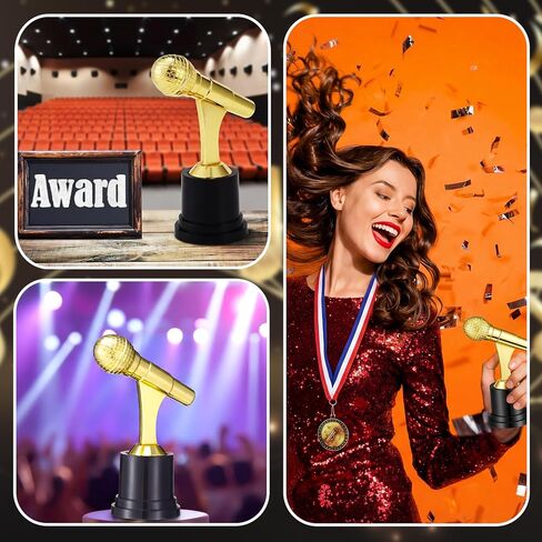 Ceenna 24 Pcs 5" Microphone Music Trophies and 1.97" Music Medals with Neck Ribbons Personalized Gold Microphone Award Trophy with Custom Engraving Prize for Singing Competitions Karaoke Talent Show in Saudi Arabia