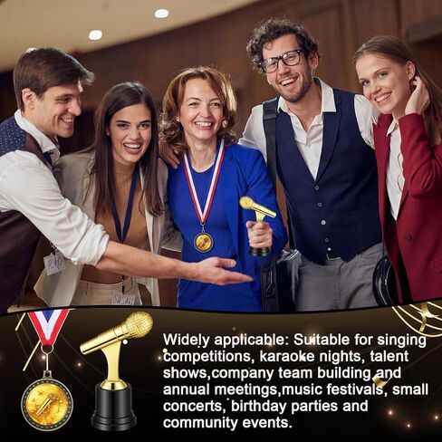 Ceenna 24 Pcs 5" Microphone Music Trophies and 1.97" Music Medals with Neck Ribbons Personalized Gold Microphone Award Trophy with Custom Engraving Prize for Singing Competitions Karaoke Talent Show in Saudi Arabia