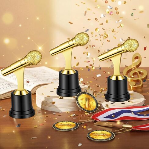 Ceenna 24 Pcs 5" Microphone Music Trophies and 1.97" Music Medals with Neck Ribbons Personalized Gold Microphone Award Trophy with Custom Engraving Prize for Singing Competitions Karaoke Talent Show in Saudi Arabia