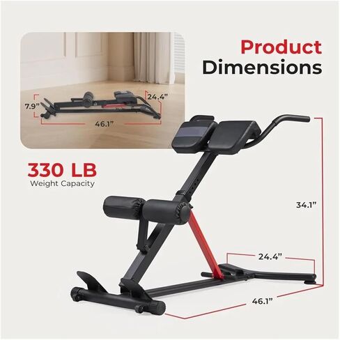 Roman Chair Hyperextension Bench Sunny Fitness Adjustable Roman Chair for Home Gym, Folding Hyperextension Bench with Back Extension for Glute in Kuwait