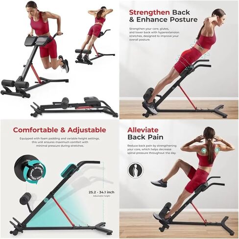 Roman Chair Hyperextension Bench Sunny Fitness Adjustable Roman Chair for Home Gym, Folding Hyperextension Bench with Back Extension for Glute in Kuwait