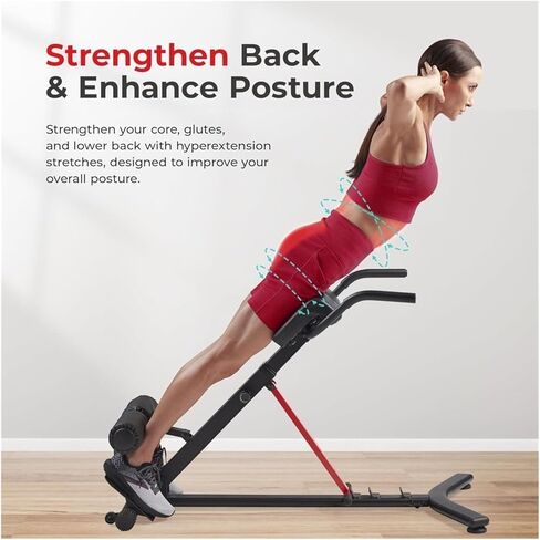 Roman Chair Hyperextension Bench Sunny Fitness Adjustable Roman Chair for Home Gym, Folding Hyperextension Bench with Back Extension for Glute in Kuwait