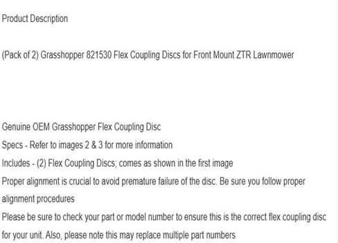 Replacement for Grasshopper (Pack of 2) 821530 Flex Coupling Discs for Front Mount ZTR Lawnmower OEM in Kuwait
