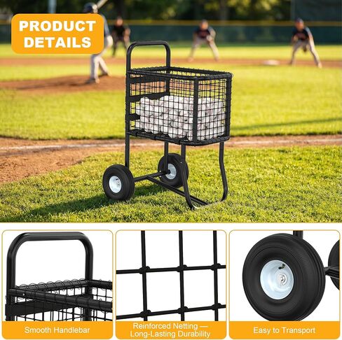 عربة البيسبول Tredre ذات العجلات - تحمل أكثر من 300 كرة بيسبول أو 150 كرة لينة، وعجلات لجميع التضاريس مقاس 10.5 بوصة، وعربة نقل الكرة ذات سعة كبيرة للتدريب ويوم اللعب والحقول in Kuwait
