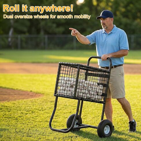 عربة البيسبول Tredre ذات العجلات - تحمل أكثر من 300 كرة بيسبول أو 150 كرة لينة، وعجلات لجميع التضاريس مقاس 10.5 بوصة، وعربة نقل الكرة ذات سعة كبيرة للتدريب ويوم اللعب والحقول in Kuwait
