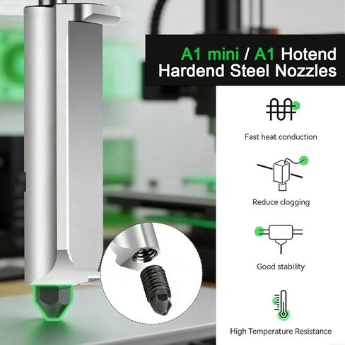 2 Pack A1 Mini & A1 Hotend Kit, 0.4mm Hardened Steel Nozzle, High-Temperature Print Head Extruder Replacement for Bambu Lab A1/A1 Mini 3D Printer, Includes 2PCS Silicone Cover Socks & Wrench in Saudi Arabia