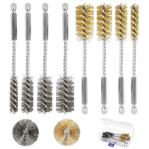 مجموعة فرش تجويف مكونة من 8 قطع - فرشاة سلكية طويلة من الفولاذ المقاوم للصدأ والنحاس 304 مع ساق سداسية و304 قلب ملتوي للأنبوب العميق والمنفذ والمحمل وتنظيف الفتحات الصغيرة، تناسب مثاقب الطاقة (3/8 بوصة 1/2 بوصة 3/4 بوصة 7/8 بوصة) in Kuwait