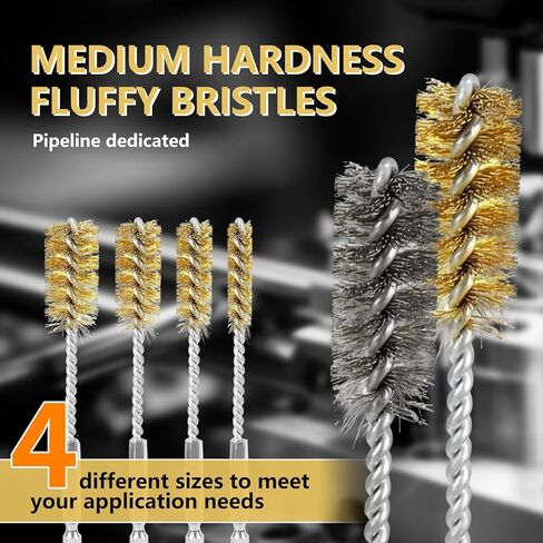 مجموعة فرش تجويف مكونة من 8 قطع - فرشاة سلكية طويلة من الفولاذ المقاوم للصدأ والنحاس 304 مع ساق سداسية و304 قلب ملتوي للأنبوب العميق والمنفذ والمحمل وتنظيف الفتحات الصغيرة، تناسب مثاقب الطاقة (3/8 بوصة 1/2 بوصة 3/4 بوصة 7/8 بوصة) in Kuwait