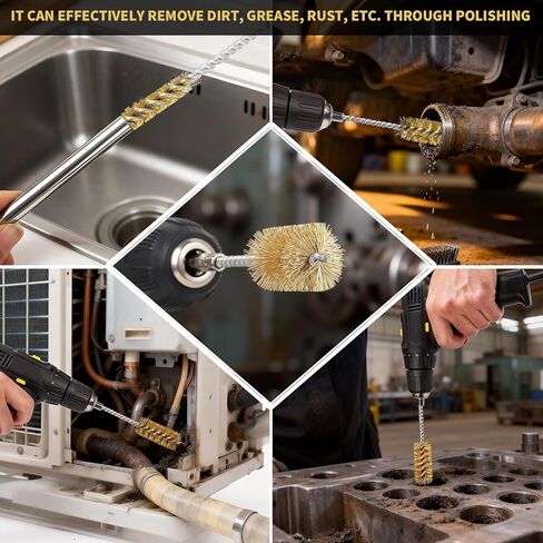 مجموعة فرش تجويف مكونة من 8 قطع - فرشاة سلكية طويلة من الفولاذ المقاوم للصدأ والنحاس 304 مع ساق سداسية و304 قلب ملتوي للأنبوب العميق والمنفذ والمحمل وتنظيف الفتحات الصغيرة، تناسب مثاقب الطاقة (3/8 بوصة 1/2 بوصة 3/4 بوصة 7/8 بوصة) in Kuwait