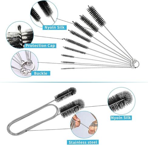 10 Pcs Flexible Drain Brush Straw Cleaner Brush Set,Pipe Cleaners Brush,61Inch Stainless Steel Double-Ended Hose Brush 8.2Inch Nylon Long Tube Cleaning Brush for Home Kitchen Sink Plumbing in Saudi Arabia
