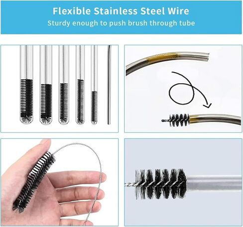 10 Pcs Flexible Drain Brush Straw Cleaner Brush Set,Pipe Cleaners Brush,61Inch Stainless Steel Double-Ended Hose Brush 8.2Inch Nylon Long Tube Cleaning Brush for Home Kitchen Sink Plumbing in Saudi Arabia