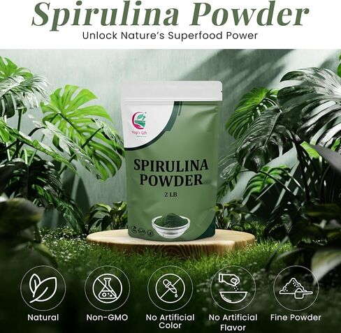 Spirulina Powder 2 LB, 100% Natural & Pure, Perfect for Smoothies, Juices & Daily Wellness, 2 LB Bulk Pack - By Yogi’s Gift® in Kuwait