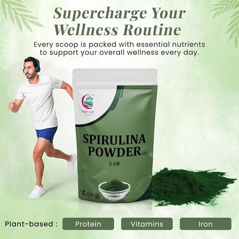 Spirulina Powder 2 LB, 100% Natural & Pure, Perfect for Smoothies, Juices & Daily Wellness, 2 LB Bulk Pack - By Yogi’s Gift® in Kuwait