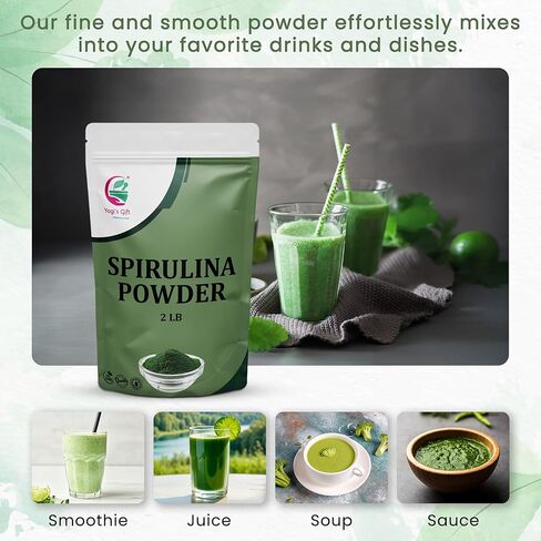Spirulina Powder 2 LB, 100% Natural & Pure, Perfect for Smoothies, Juices & Daily Wellness, 2 LB Bulk Pack - By Yogi’s Gift® in Kuwait