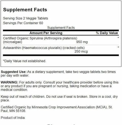 Swanson Organic Spirulina & Astaxanthin 120 Veg Tabs in Kuwait