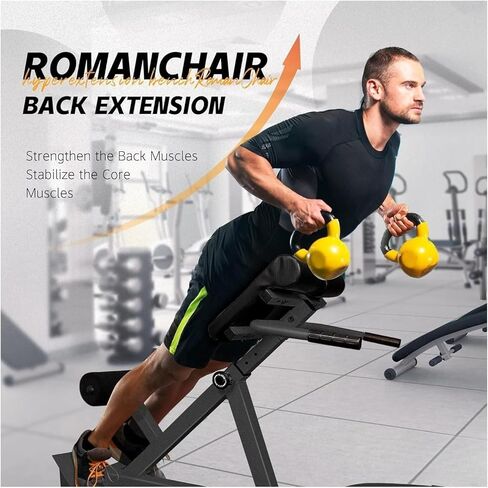 Roman Chair Hyperextension Bench Roman Chair Back Extender - Angle Height Dual Adjustable Hyperextension Bench for Home Gym Exercise in Kuwait
