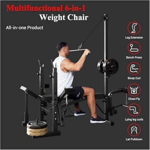 Roman Chair Hyperextension Bench Weight Bench, Foldable Press Set with Leg Extension, Adjustable Workout with Rack Curl Pad, Flat Incline in Kuwait