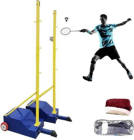 2-in-1 Soft Volleyball/Badminton Poles with Easy-Move Wheels | Adjustable Height (5ft-6.9ft) | Anti-Sag Net Design | Portable for Backyard, Beach, Outdoor & Indoor Use | Includes Both Nets in Saudi Arabia