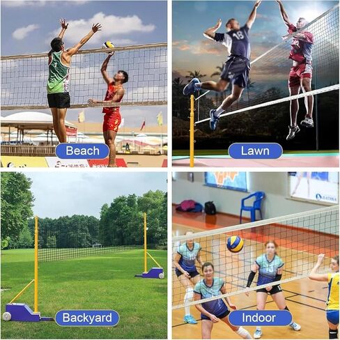 Badminton/Volleyball Poles, Heavy Duty Volleyball Stand with Net for Indoor Or Outdoor Use, Adjustable Height, Volleyball Training Set with Wheels, for Adult Kids School in Saudi Arabia