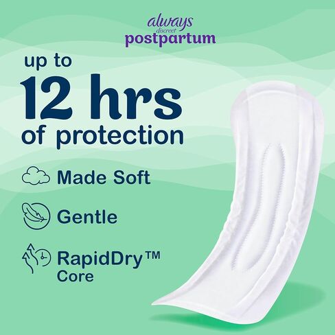 Always Discreet Postpartum and Adult Incontinence Pads for Women, Maximum Absorbency, Postpartum Pads, Up to 100% Bladder Leak Protection, 34 CT in Kuwait