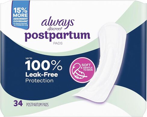 Always Discreet Postpartum and Adult Incontinence Pads for Women, Maximum Absorbency, Postpartum Pads, Up to 100% Bladder Leak Protection, 34 CT in Kuwait