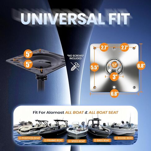 Boat Seat Pedestal Base Mount Kit 2 Pack, 14" Height Locking 3/4" Seat Pin Post, 7"x7" Stainless Steel Marine Base Plate, Seat Mount for Pontoon Fishing Bass Boat in Kuwait