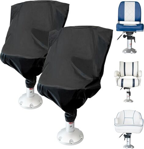 2 Pack Black Boat Seat Covers, 900D Heavy Duty Waterproof Boat Folding Chair Cover for Helm Chair, Fixed Helm Seat, Pedestal Marine Seats, Universal Size 24" L 24" W 24" H in Kuwait