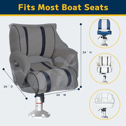 2 Pack Black Boat Seat Covers, 900D Heavy Duty Waterproof Boat Folding Chair Cover for Helm Chair, Fixed Helm Seat, Pedestal Marine Seats, Universal Size 24" L 24" W 24" H in Kuwait
