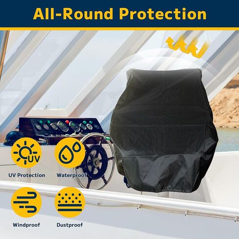 2 Pack Black Boat Seat Covers, 900D Heavy Duty Waterproof Boat Folding Chair Cover for Helm Chair, Fixed Helm Seat, Pedestal Marine Seats, Universal Size 24" L 24" W 24" H in Kuwait