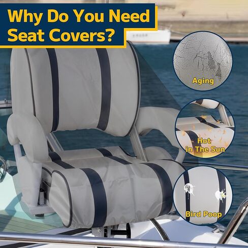 2 Pack Black Boat Seat Covers, 900D Heavy Duty Waterproof Boat Folding Chair Cover for Helm Chair, Fixed Helm Seat, Pedestal Marine Seats, Universal Size 24" L 24" W 24" H in Kuwait