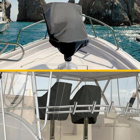 2 Pack Black Boat Seat Covers, 900D Heavy Duty Waterproof Boat Folding Chair Cover for Helm Chair, Fixed Helm Seat, Pedestal Marine Seats, Universal Size 24" L 24" W 24" H in Kuwait
