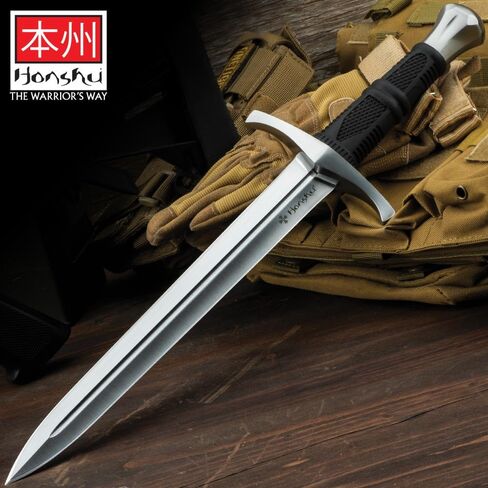 Honshu Crusader Quillon Dagger with Sheath - Razor-Sharp 1060 Carbon Steel Blade, Injection-Molded TPR Handle, Cast Steel Handguard and Pommel - Back-Up Defense for Modern Warriors - Length 18 5/8" in Kuwait
