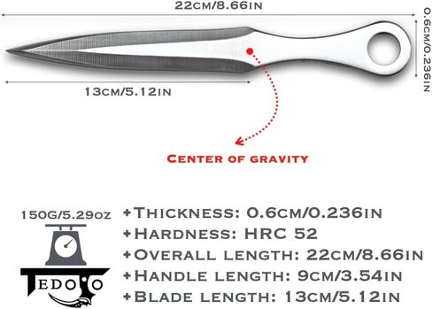 Knight Throwing Tools,Kunai, 8.66in, 5,29oz, Products with Full Tang Stainless Steel Design and Protective Nylon Sheaths, Outdoor Recreation and Competition(Knight) in Saudi Arabia