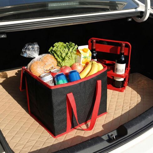 حامل مشروبات قابل لإعادة الاستخدام سعة 6 أكواب مع مقبض وحقيبة معزولة، حاملة طعام مجمدة حرارية للسفر وحامل أكواب بلاستيكي قابل للطي وحقيبة طعام معزولة ذات سعة كبيرة لتوصيل السيارة والسفر in Kuwait